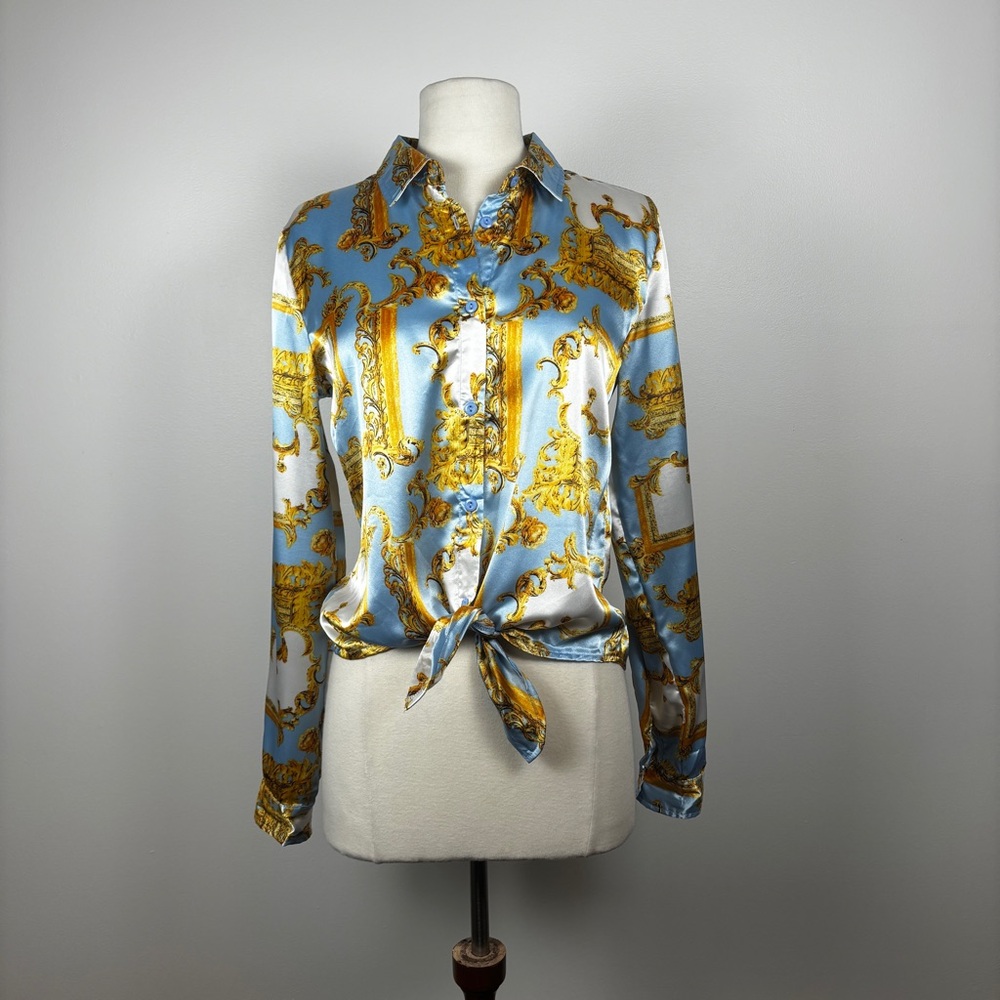 Satin Floral Tie Dress Shirt